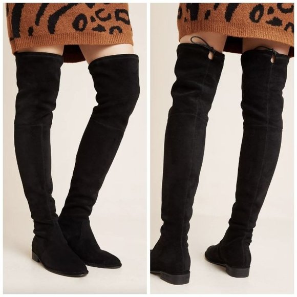 Anthropologie Silent D Leer Over-The-Knee Boots 40 Black Suede Thigh Highs 10 - Picture 1 of 11